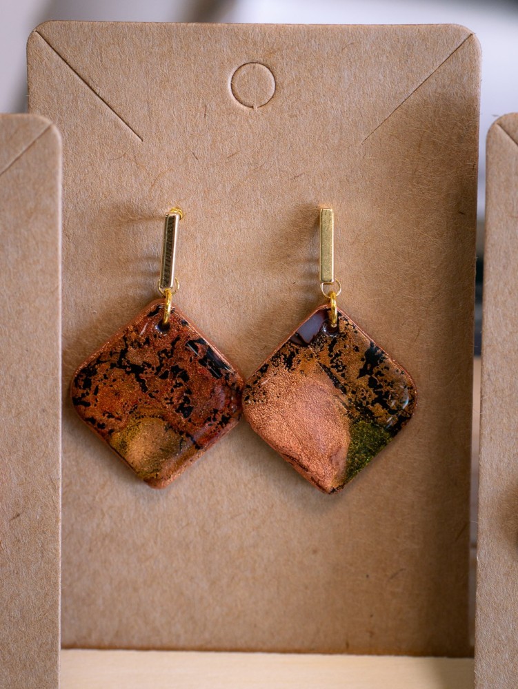 Boucles d'oreilles Carrée Ambre - Miladora Créations