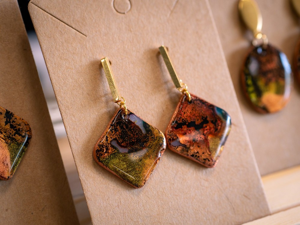 Boucles d'oreilles Carrée Ambre - Miladora Créations