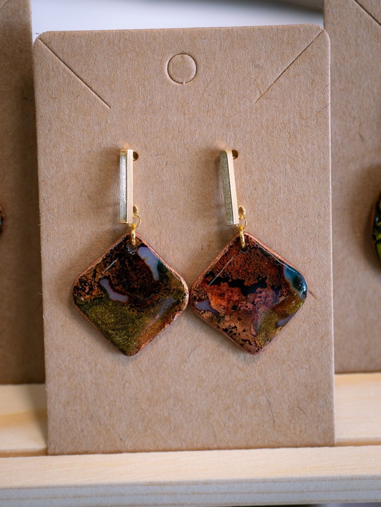 Boucles d'oreilles Carrée Ambre - Miladora Créations