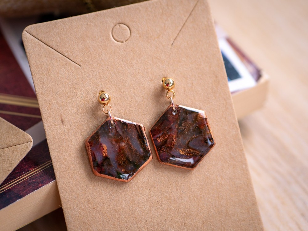 Boucles d'oreilles Hexa Ambre - Miladora Créations
