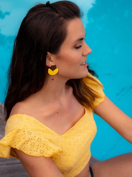Boucles d'oreilles Bouton D'or - Miladora Créations - Bijoux en argile polymère et acier inoxydable