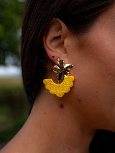 Boucles d'oreilles Narcisses - Miladora Créations - Bijoux en argile polymère et acier inoxydable