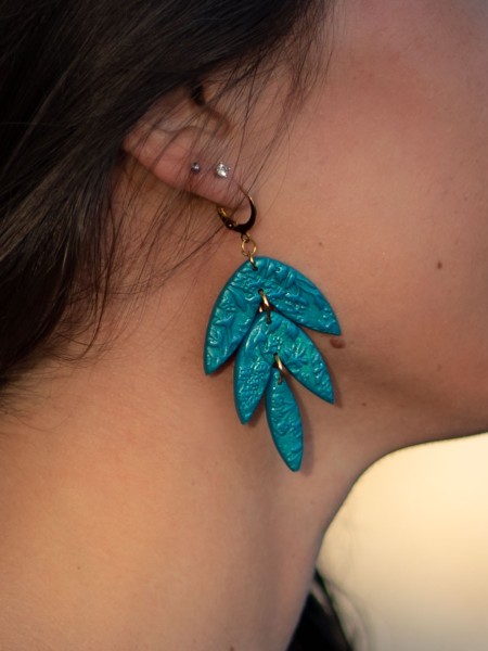 Boucles d'oreilles Canopée Texturées - Miladora Créations - Bijoux en argile polymère et acier inoxydable
