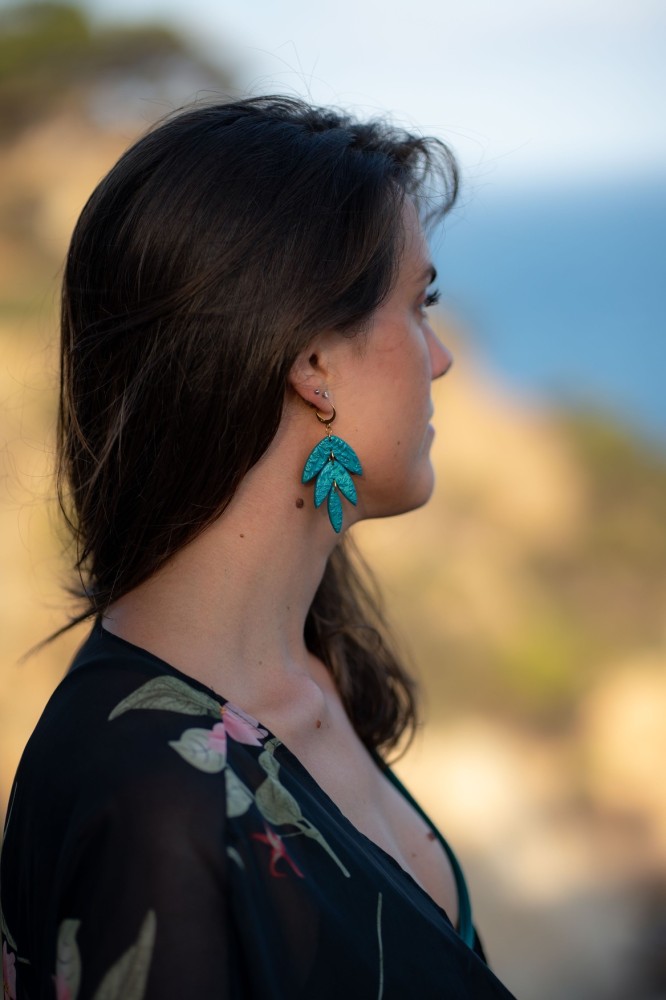 Boucles d'oreilles Canopée Texturées - Miladora Créations - Bijoux en argile polymère et acier inoxydable