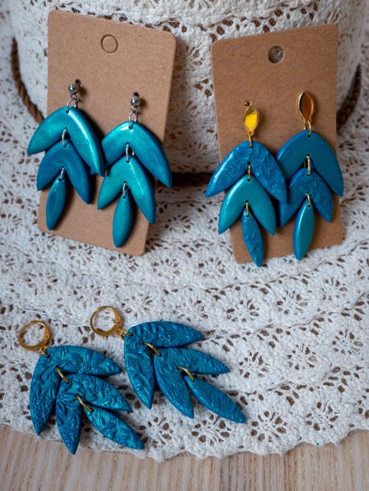 Boucles d'oreilles Canopée Texturées - Miladora Créations - Bijoux en argile polymère et acier inoxydable