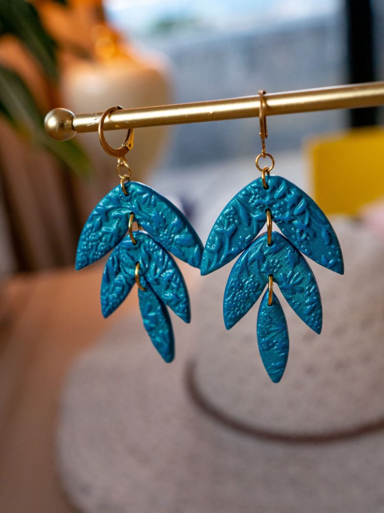 Boucles d'oreilles Canopée Texturées - Miladora Créations - Bijoux en argile polymère et acier inoxydable