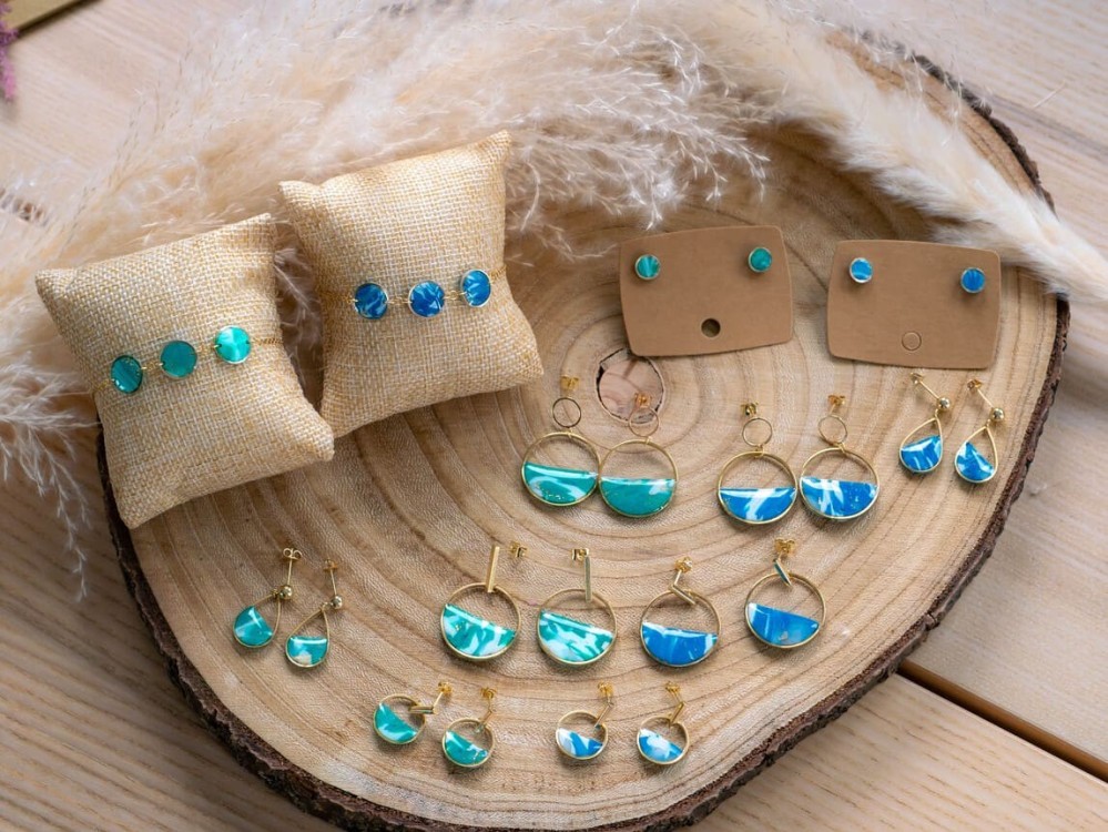 Puces d'oreilles Lola Bleu - Miladora Créations