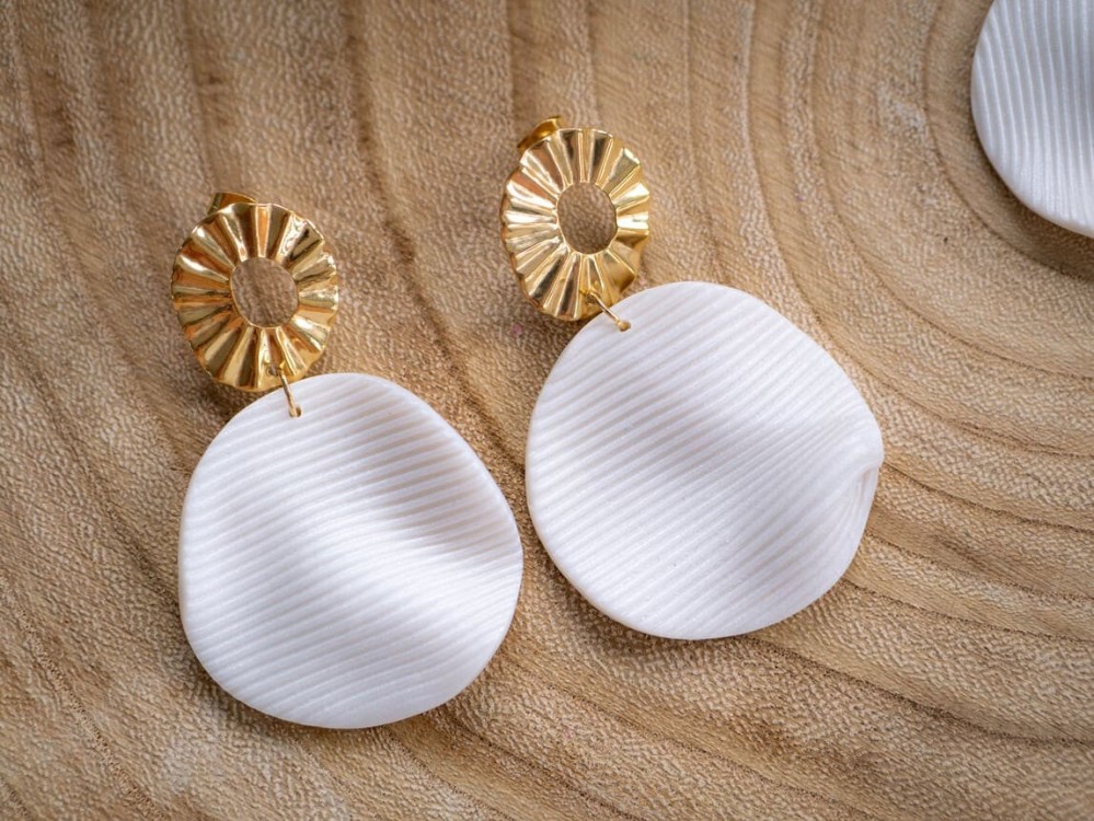 Boucles d'oreilles Chypre Drappées - Miladora Créations - Bijoux en argile polymère et acier inoxydable