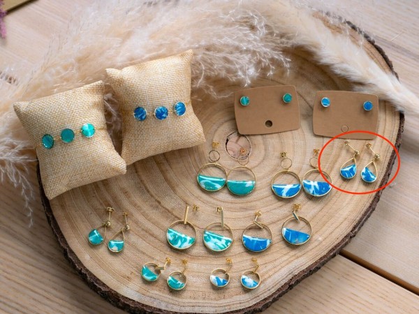 Boucles d'oreilles Louise Bleu & Or - Miladora Créations