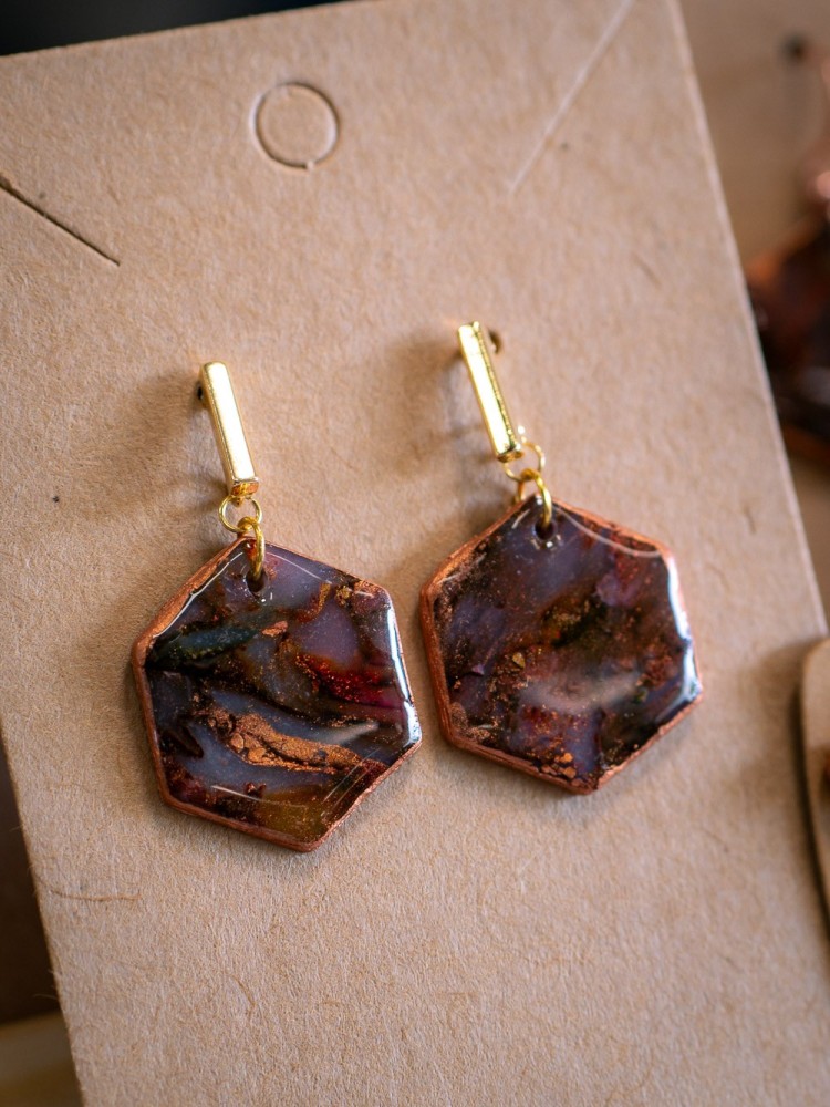 Boucles d'oreilles Hexa Ambre - Miladora Créations