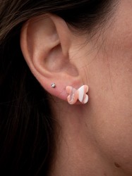 Puces papillons rose & argent - Miladora Créations