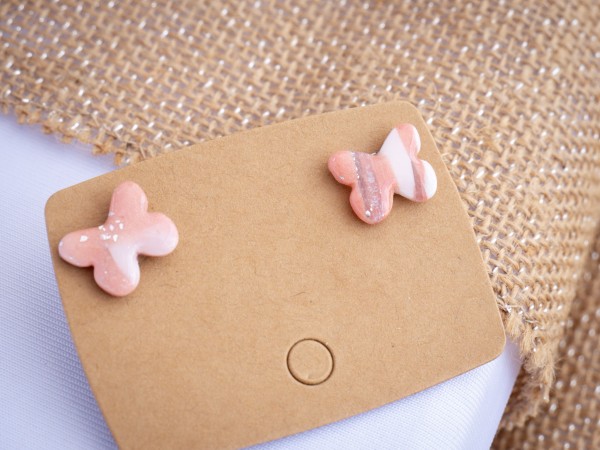 Puces papillons rose & argent - Miladora Créations