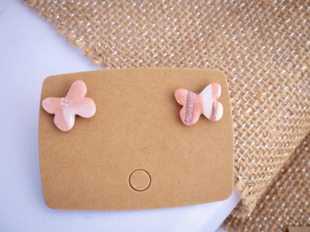 Puces papillons rose & argent - Miladora Créations