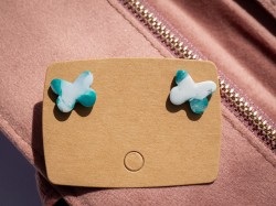 Puces papillons vert & argent - Miladora Créations