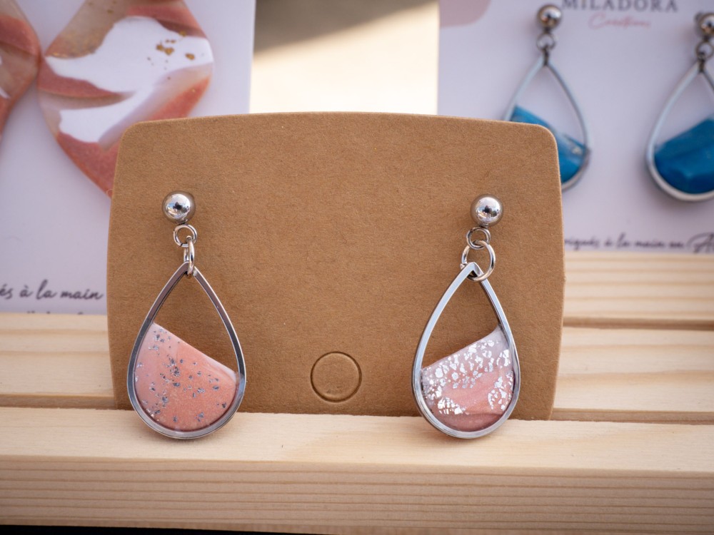 Boucles d'oreilles Louise rose & argent - Miladora Créations