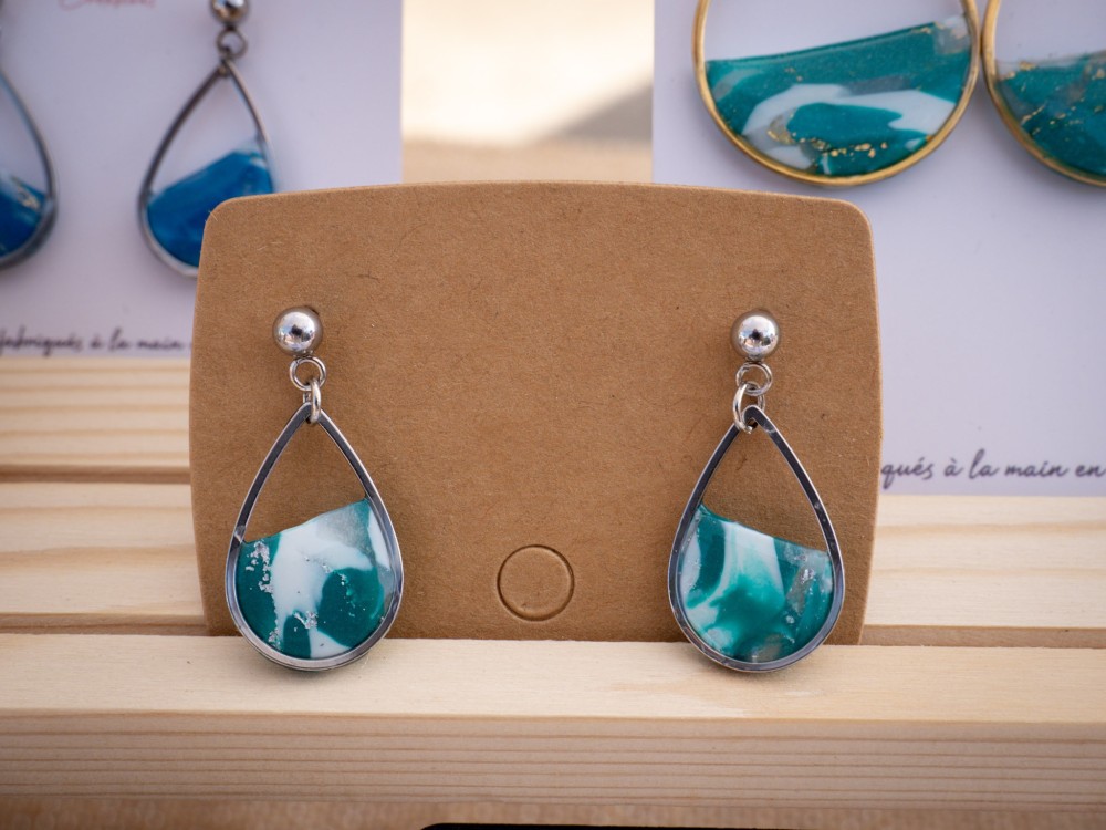 Boucles d'oreilles Louise vert & argent - Miladora Créations