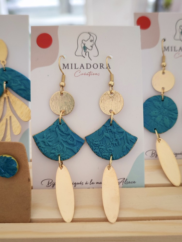 Boucles d'oreilles Canopée Triangles - Miladora Créations - Bijoux en argile polymère et acier inoxydable