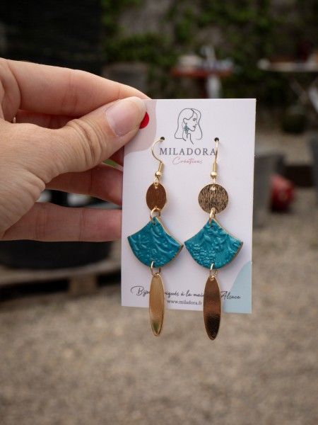 Boucles d'oreilles Canopée Triangles - Miladora Créations - Bijoux en argile polymère et acier inoxydable