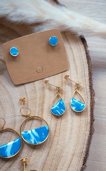 Boucles d'oreilles Louise Bleu & Or - Miladora Créations