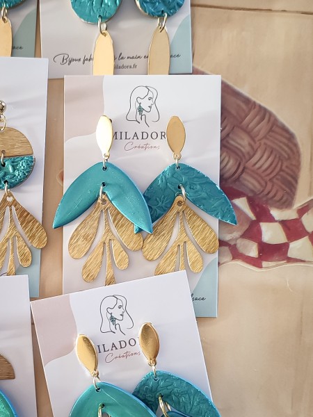 Boucles d'oreilles Canopée petites vignes - Miladora Créations - Bijoux en argile polymère et acier inoxydable