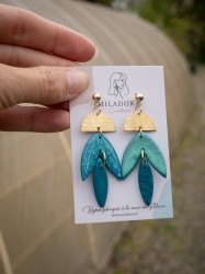 Boucles d'oreilles Canopée Feuilles - Miladora Créations - Bijoux en argile polymère et acier inoxydable