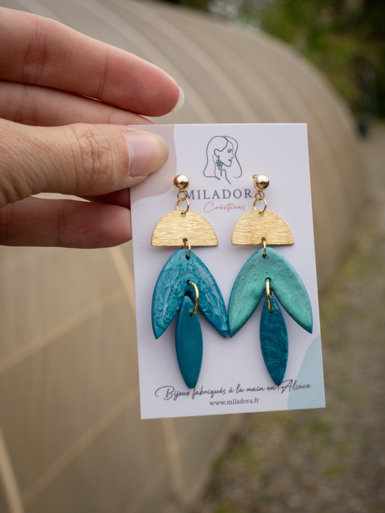 Boucles d'oreilles Canopée Feuilles - Miladora Créations - Bijoux en argile polymère et acier inoxydable