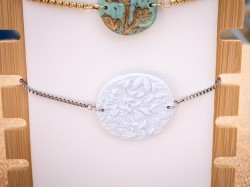 Bracelet blanc texturé - Miladora Créations - Bijoux en argile polymère et acier inoxydable