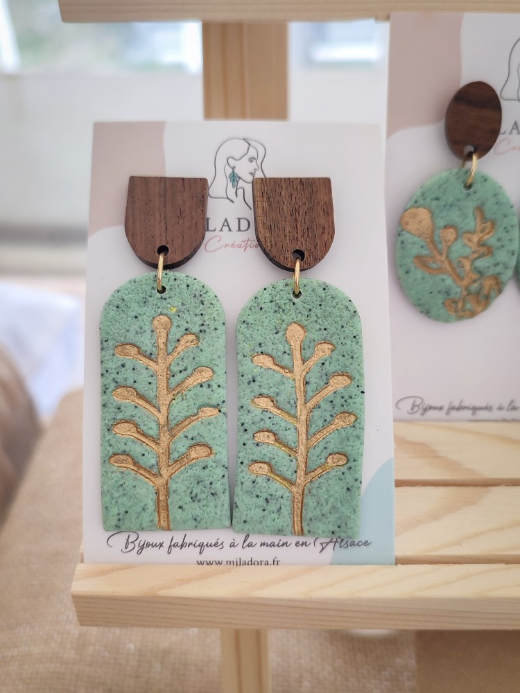 Boucles d'oreilles Granit vert - Miladora Créations