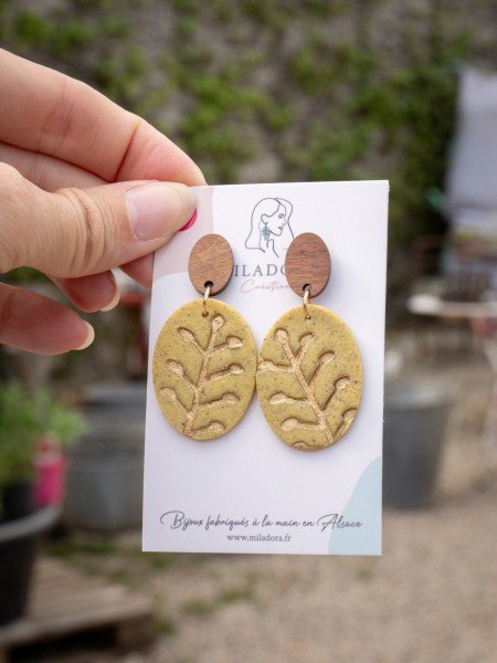 Boucles d'oreilles Granit rondes jaunes - Miladora Créations