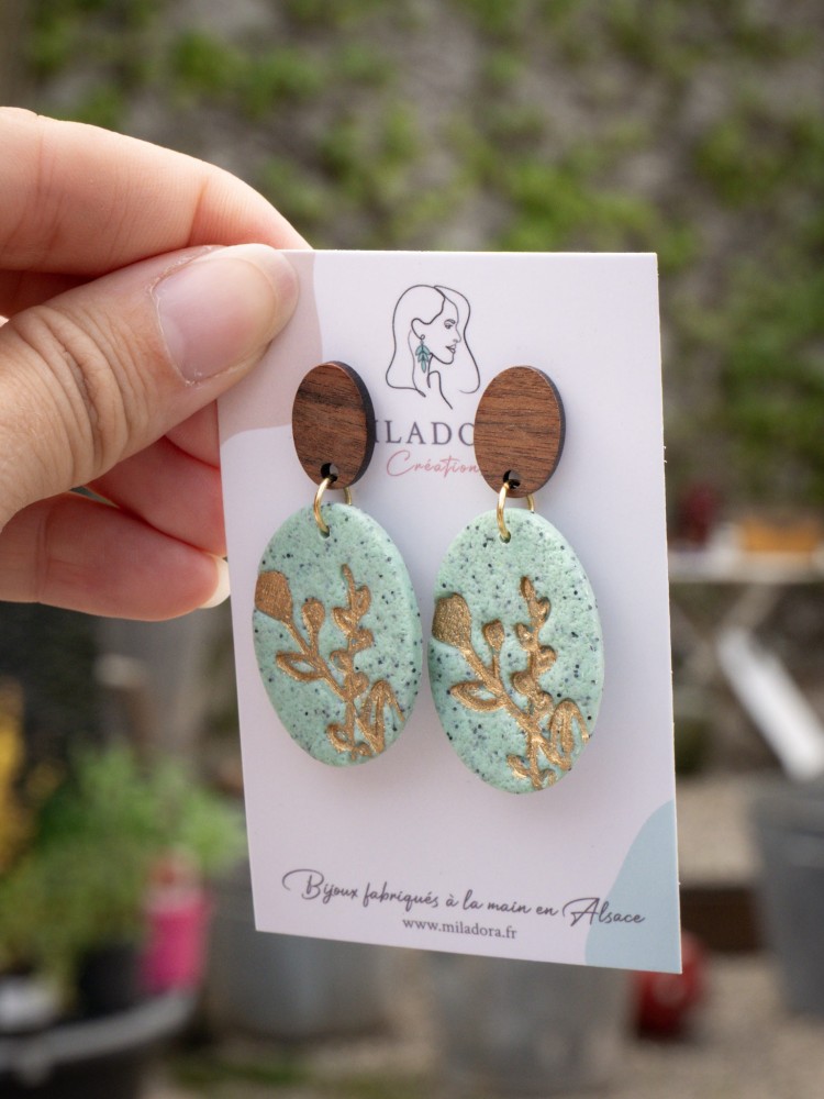 Boucles d'oreilles Granit rondes vertes - Miladora Créations