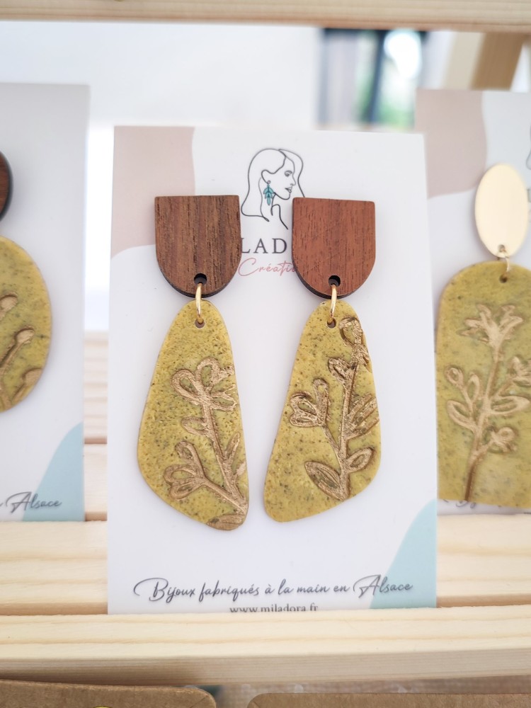 Boucles d'oreilles Granit triangles jaunes - Miladora Créations
