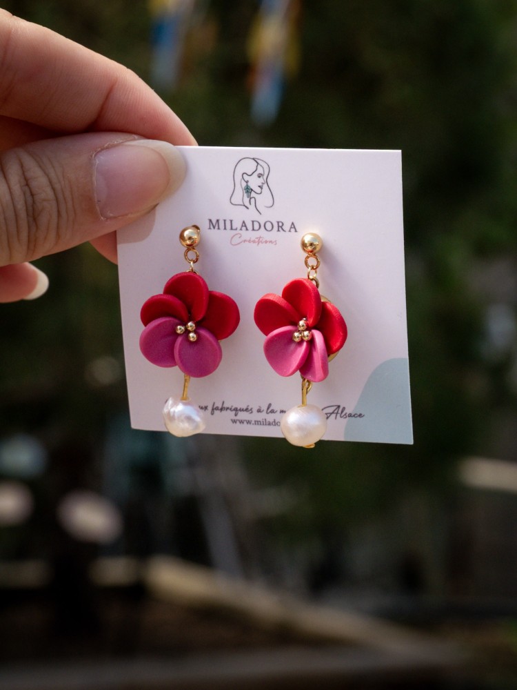 Boucles d'oreilles Scarlett Perle - Miladora Créations