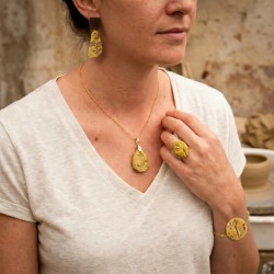 Boucles d'oreilles Granit rondes jaunes - Miladora Créations