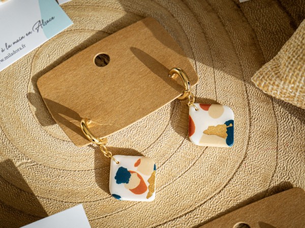 Boucles d'oreilles Alba - Miladora Créations - Bijoux en argile polymère et acier inoxydable