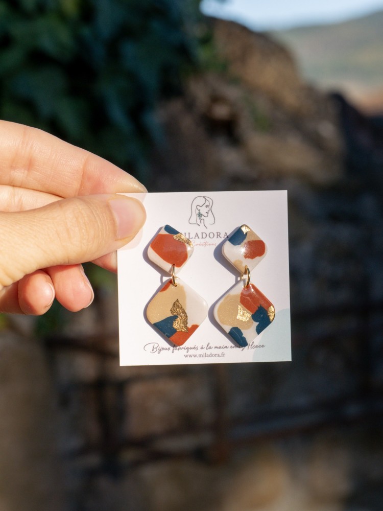 Boucles d'oreilles Albana - Miladora Créations - Bijoux en argile polymère et acier inoxydable