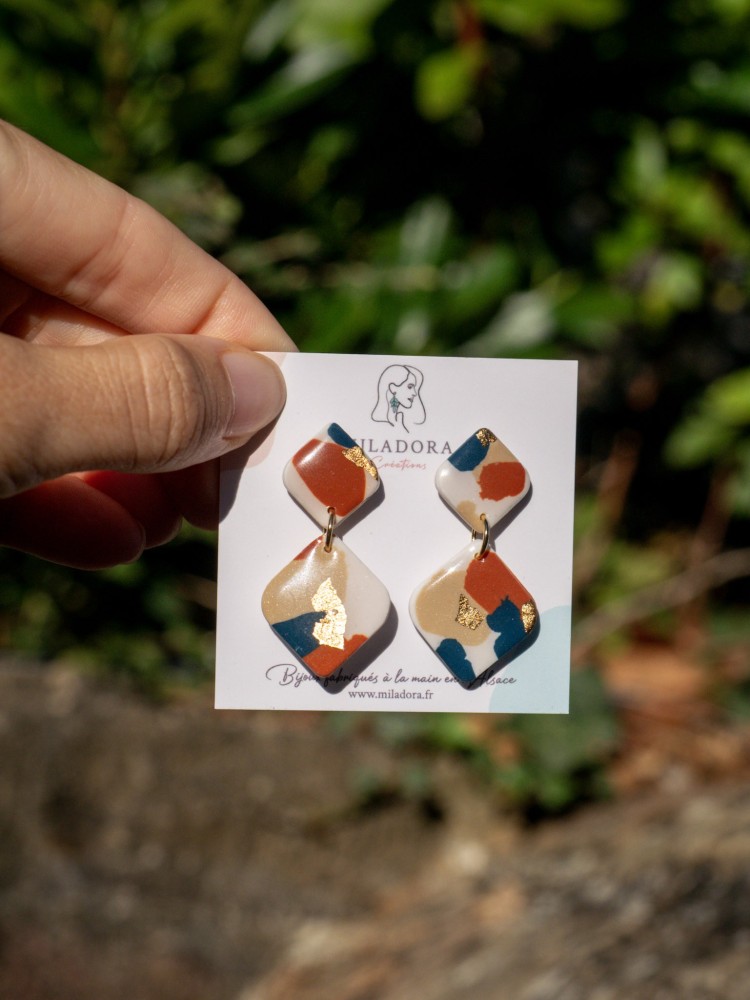 Boucles d'oreilles Albana - Miladora Créations - Bijoux en argile polymère et acier inoxydable