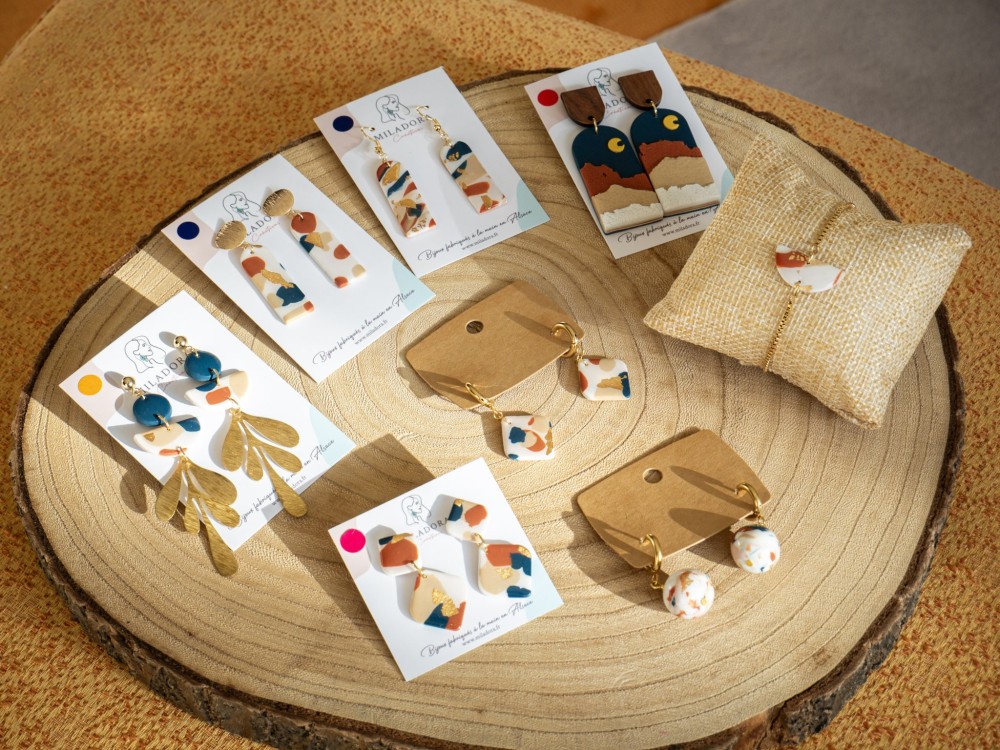 Boucles d'oreilles Agnès - Miladora Créations - Bijoux en argile polymère et acier inoxydable