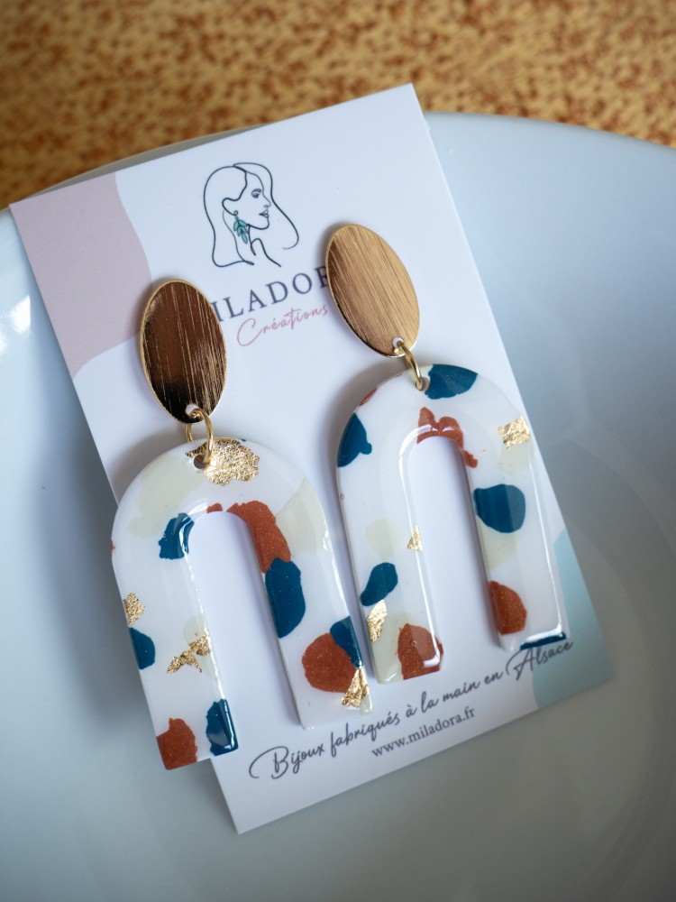 Boucles d'oreilles Agnès - Miladora Créations - Bijoux en argile polymère et acier inoxydable