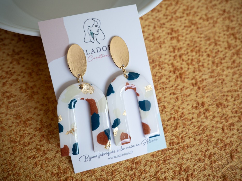 Boucles d'oreilles Agnès - Miladora Créations - Bijoux en argile polymère et acier inoxydable