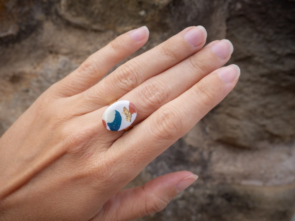 Bague Eira - Miladora Créations - Bijoux en argile polymère et acier inoxydable