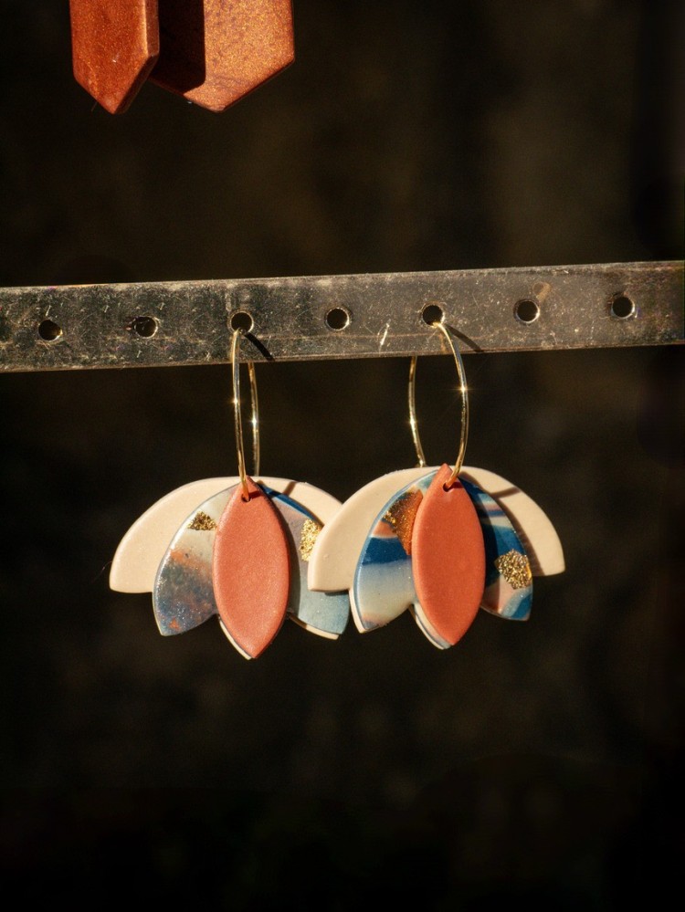 Boucles d'oreilles Sienna - Miladora Créations - Bijoux en argile polymère et acier inoxydable