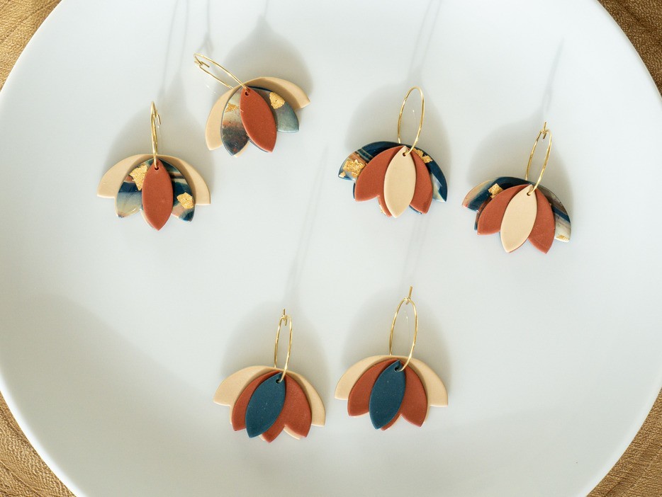Boucles d'oreilles Sienna - Miladora Créations - Bijoux en argile polymère et acier inoxydable