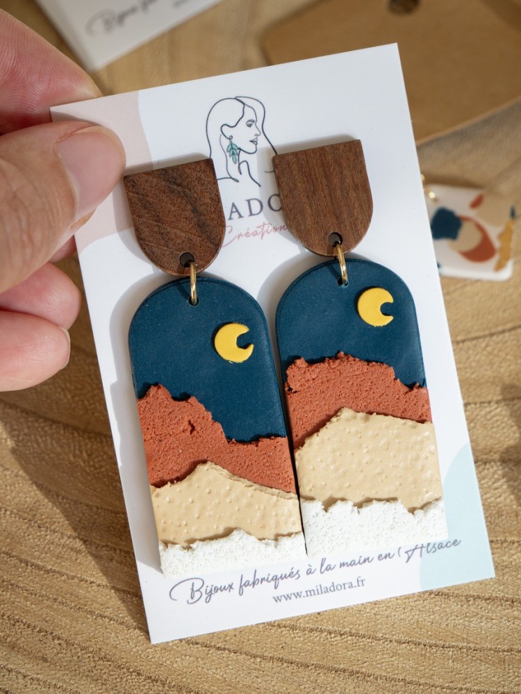 Boucles d'oreilles Arizona - Miladora Créations - Bijoux en argile polymère et acier inoxydable