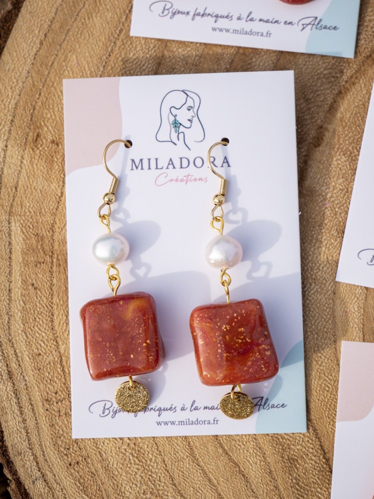 Boucles d'oreilles Tara - Miladora Créations - Bijoux en argile polymère et acier inoxydable
