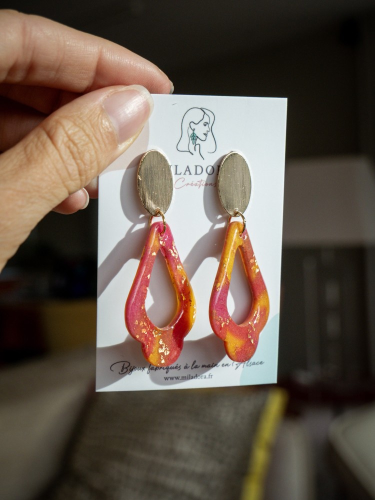 Boucles d'oreilles Kamala - Miladora Créations - Bijoux en argile polymère et acier inoxydable