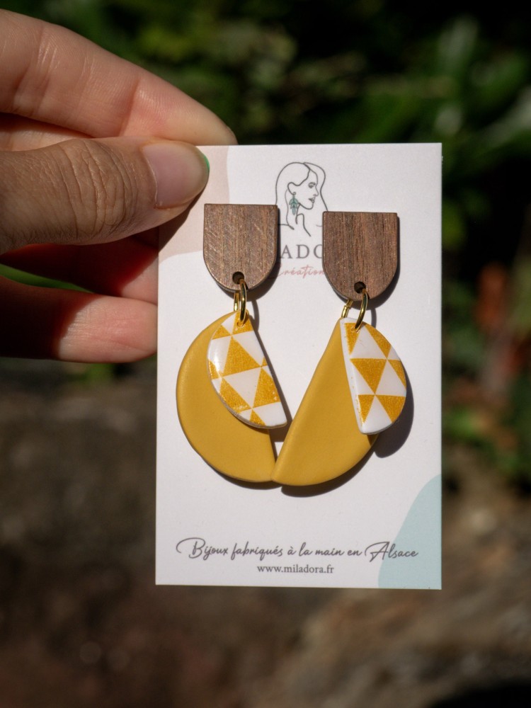 Boucles d'oreilles Eclipse - Miladora Créations - Bijoux en argile polymère et acier inoxydable