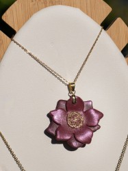 Collier Fleurs de lune - Miladora Créations - Bijoux en argile polymère et acier inoxydable