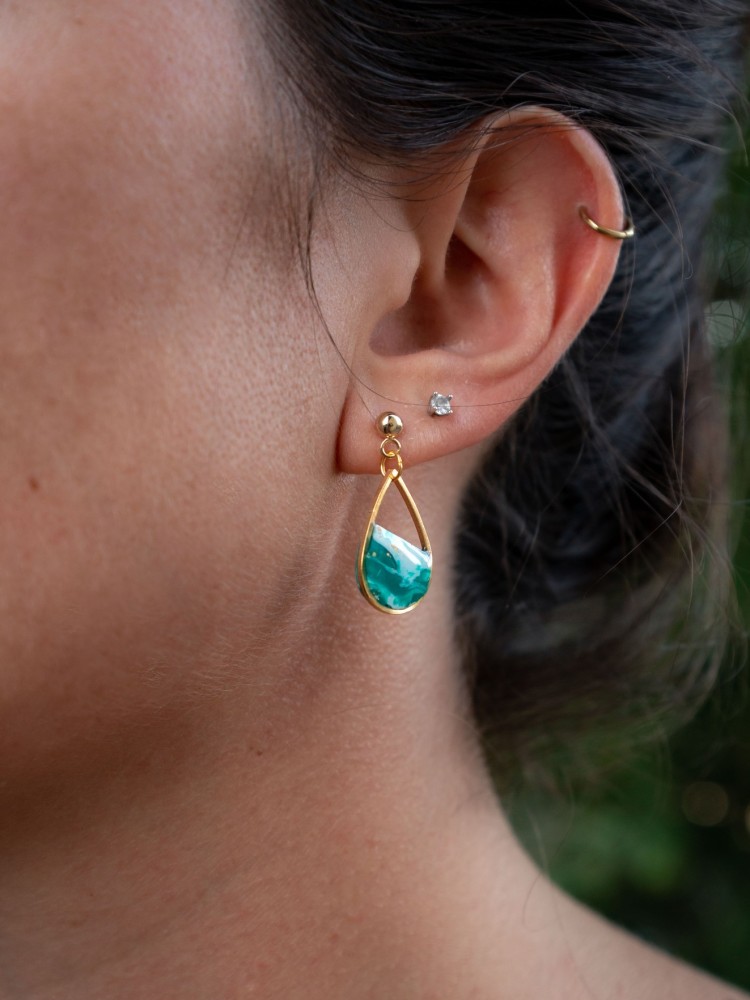 Boucles d'oreilles Louise vert & or - Miladora Créations