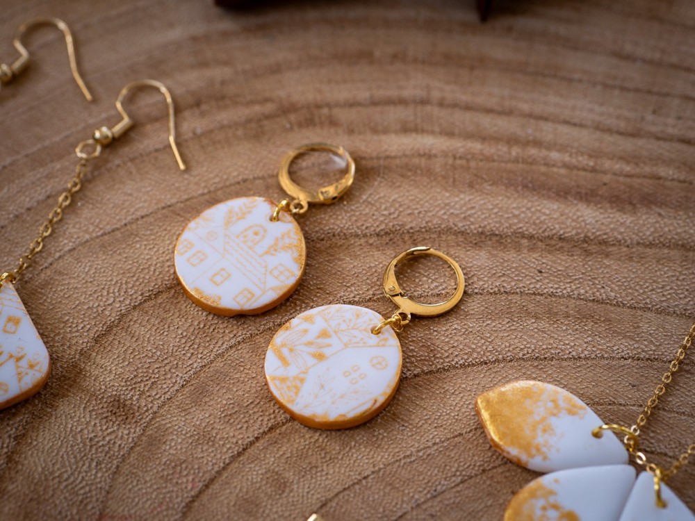 Boucles d'oreilles Noël rond blanc - Miladora Créations