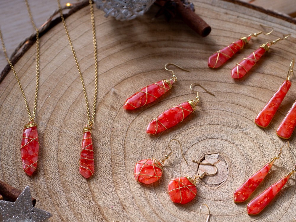 Boucles d'oreilles Précieuses Rouge et or - Miladora Créations